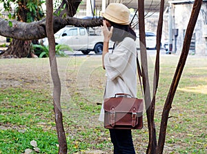 Fashion woman with leather bag