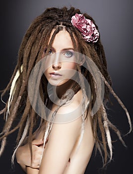 Fashion woman mod, dreads glamour hairstyle