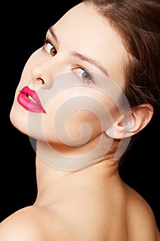 Fashion woman model with bright matte lips make-up photo