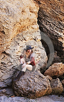 Fashion woman outdoor portrait, indie hippie style