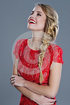 Fashion woman portrait with red lipstick
