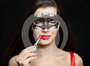 Fashion woman with red lips. Makeup and cosmetics concept