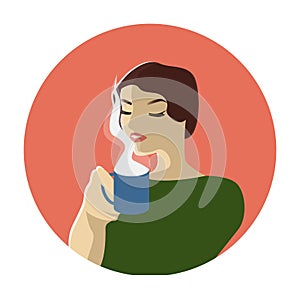 Fashion woman witn cup of coffee or tea. Pop art illustration