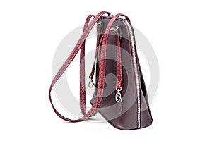 Fashion women leather dark red backpack isolated on a white background.