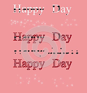 Fashion word Happy Day sequin and sparkle stars set illustration. Fashion patch application for clothing fabric design.