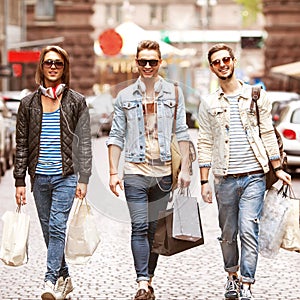 Fashion young guys go shopping