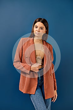 fashionable adolescent girl in elegant brown