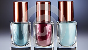 Fashionable beauty product bottle with shiny pink nail polish generated by AI