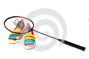 Fashionable, bright, easy sports shoes (gym shoes) with a racket