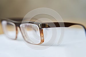 Fashionable brown eyeglass frame. Glasses for myopia.