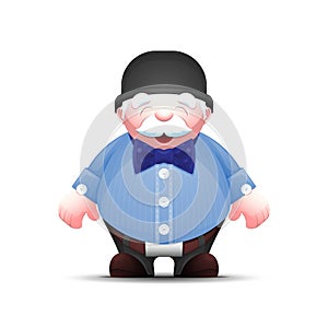 Fashionable cartoon old man in bowler hat and with bow tie