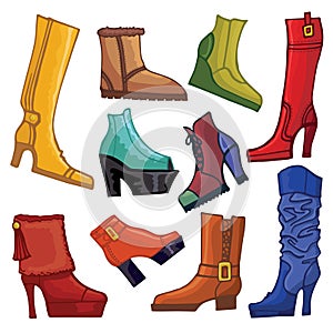 Fashionable colored women's boots and shoes