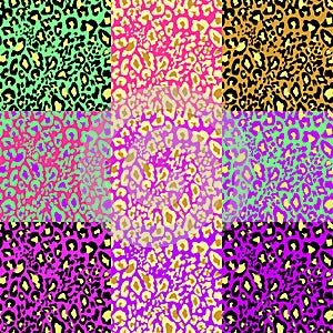 Fashionable colorful seamless backgrounds variation with leopard print. Fashion design for textile, wallpaper, bag, scrapbook