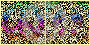 Fashionable colorful seamless backgrounds variation with leopard print and hippie peace symbol. Fashion design for textile, wallpa photo