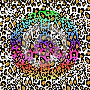 Fashionable colorful seamless backgrounds variation with leopard print and hippie peace symbol. Fashion design for textile, wallpa
