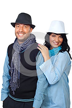 Fashionable couple with hats photo