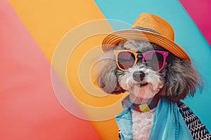 Fashionable Dog with Orange Hat and Sunglasses