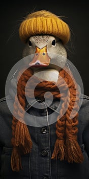Fashionable Duck Portrait With Knit Hat - Photorealistic Composition