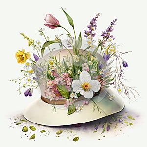 Fashionable Easter: Hats and Bonnets with Fresh Spring Flowers AI Generated