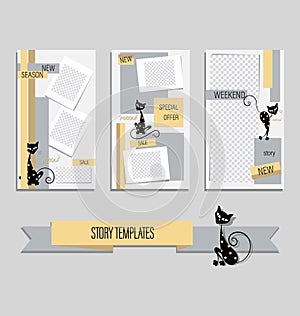 Fashionable editable template of cute black cats for funny stories.