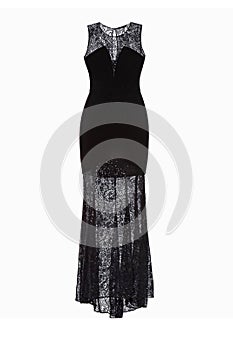 Fashionable evening black dress isolated on a white