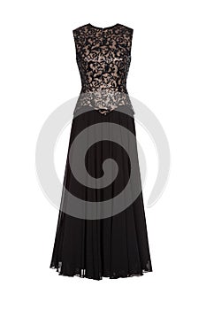 Fashionable evening black dress isolated on a white