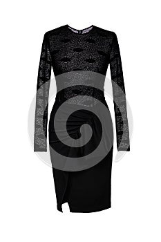 Fashionable evening black dress isolated on a white