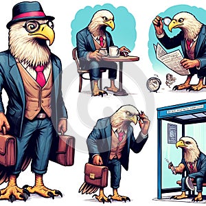 Fashionable Feathers: Eagle Cartoons Rocking Trendy Outfits