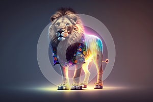 Fashionable Feline in Hi-Def: Neon-Lit Lion Stuns in Stylish Shirt and Sandals!