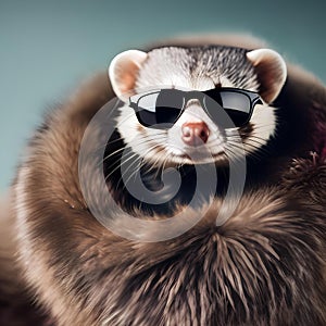 A fashionable ferret in a fur coat and sunglasses, strutting down a red carpet2