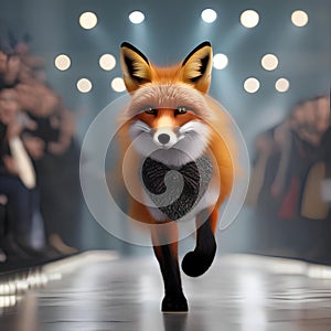 A fashionable fox in designer attire, strutting down a fashion runway2