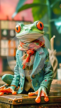 Fashionable frog in suit presenting a scholarly vibe