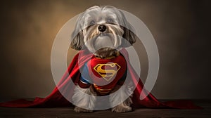 Fashionable Furry Hero Havanese Dog in Superhero Outfit. Generative AI