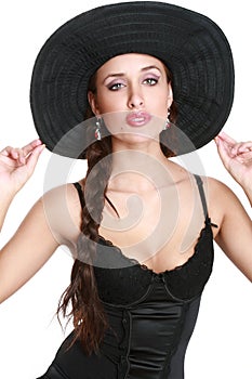 Fashionable girl in black bonnet