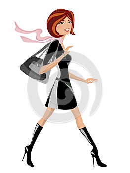 Fashionable Girl with Handbag Walking