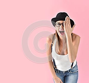 Fashionable girl having fun isolated