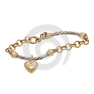 Fashionable golden bracelet with heart shape pendant
