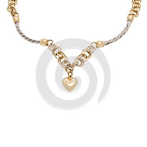 Fashionable golden necklace with heart shape pendant
