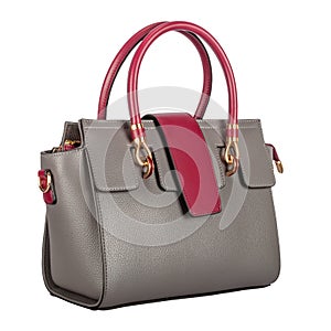 Fashionable gray ladies handbag of solid textured leather