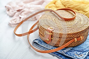 Fashionable handmade natural organic rattan bag