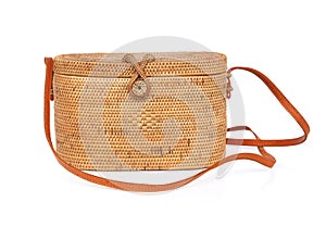 Fashionable handmade natural organic rattan bag. Trandy bamboo eco bag from bali isolited on white background