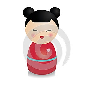 Fashionable kokeshi doll. Traditional japanese figure in realistic style. Vector icon