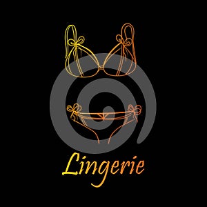 Fashionable lingerie collection for women,  sketch illustration. Logo of women`s lace underwear, panties, bras, corsets,