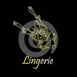 Fashionable lingerie collection for women,  sketch illustration. Logo of women`s lace underwear, panties, bras, corsets,