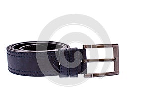 Fashionable male blue leather belt isolated on white background