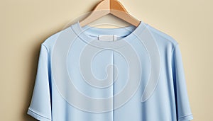Fashionable men blue shirt on coathanger in boutique store generated by AI photo