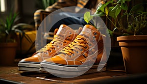 Fashionable men leather shoe, a pair for modern lifestyles generated by AI