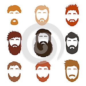 Fashionable men s hairstyle, beard, face, hair, cut-out masks, a collection of flat icons