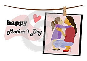 fashionable mom hugs her daughter with great love and tenderness, she was bored. Mother and child. Mother\'s Day holiday