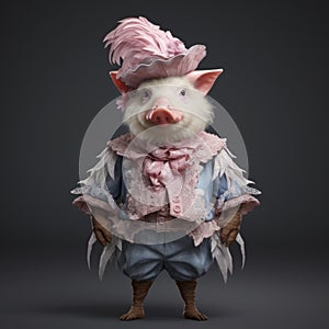 Fashionable Pig In Pink Feathers: A Whimsical 3d Illustration